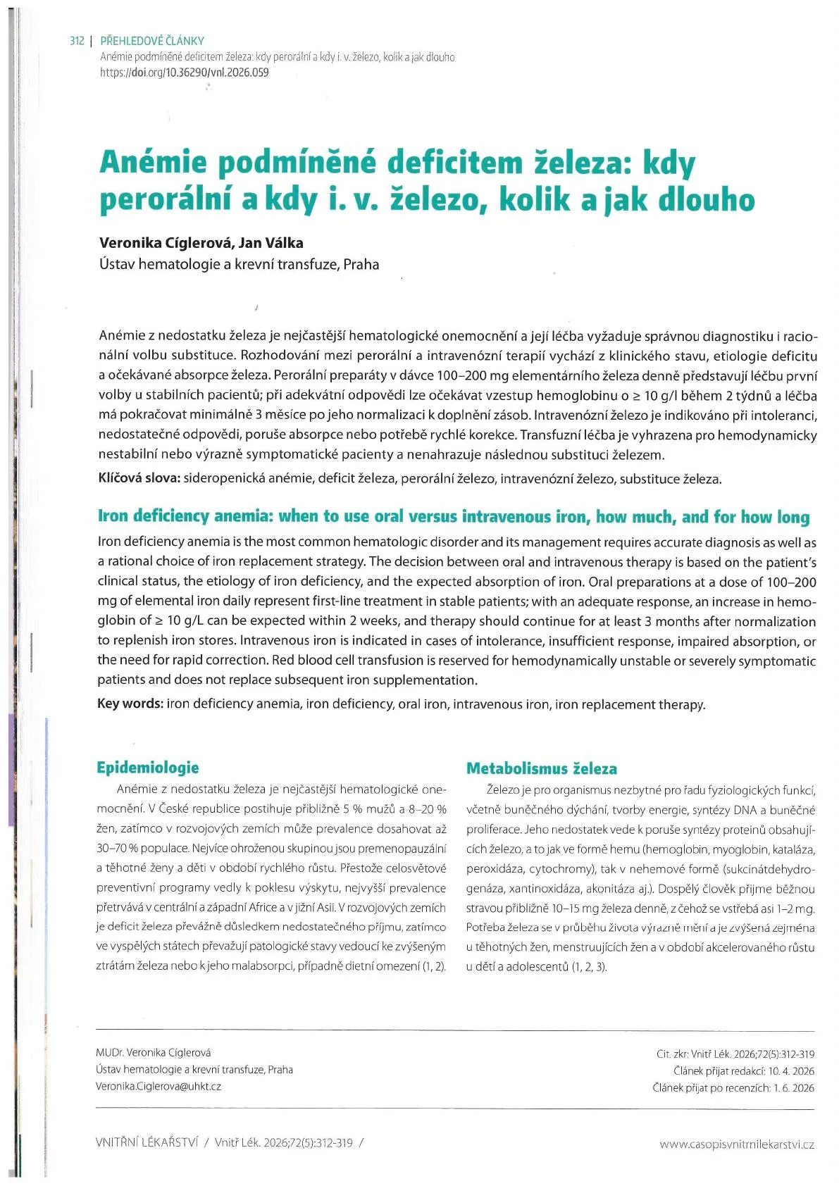 Anémie podmíněné deficitem železa: kdy perorální a kdy i. v. železo, kolik a jak dlouho
